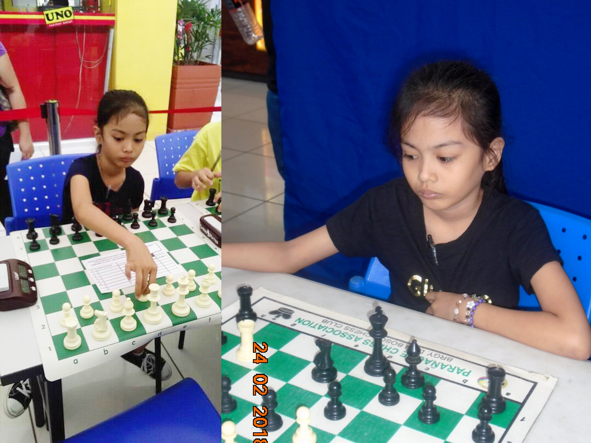 Photo shows Philippine chess wizard nine year old girl Kaye Lalaine Regidor of Sta. Rosa, Laguna. She just finished 4th over-all in the 6th leg of the Chess Education for Age-Group (CEFAG)-Philippine Blitz Chess Association Chess Tournament was held at Waltermart ,Sucat ,Paranaque City last February 24,2018 winning four out of five games.